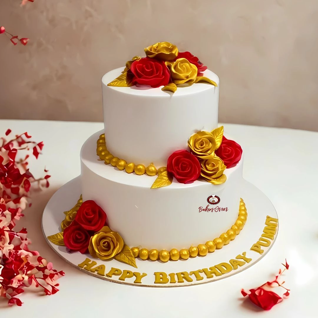 Red Gold Rose Cake