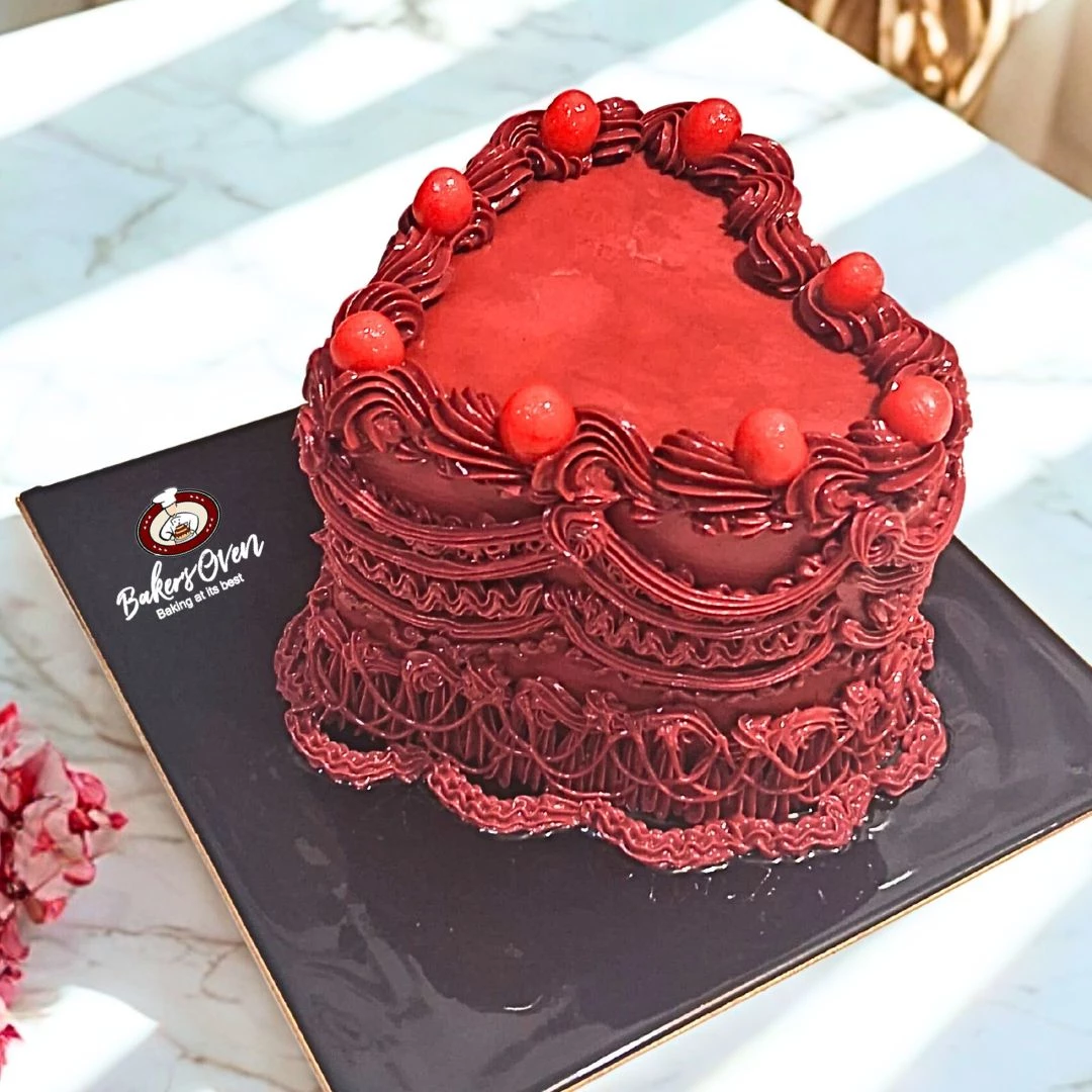Red Buttercream Heart Cake