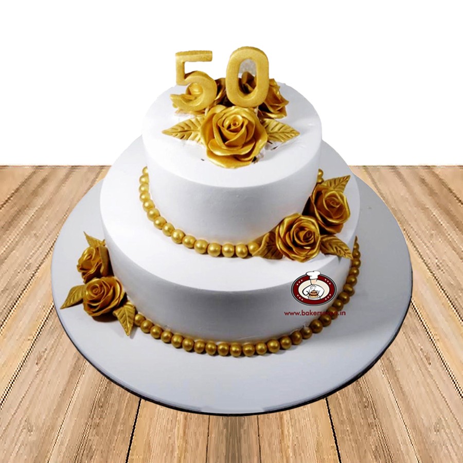 Happy 50th Birthday 2 Tier Cake | Buy Happy 50th Birthday 2 Tier Cake Online