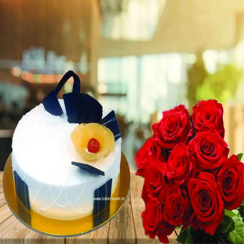 Pineapple cake along 10 Roses