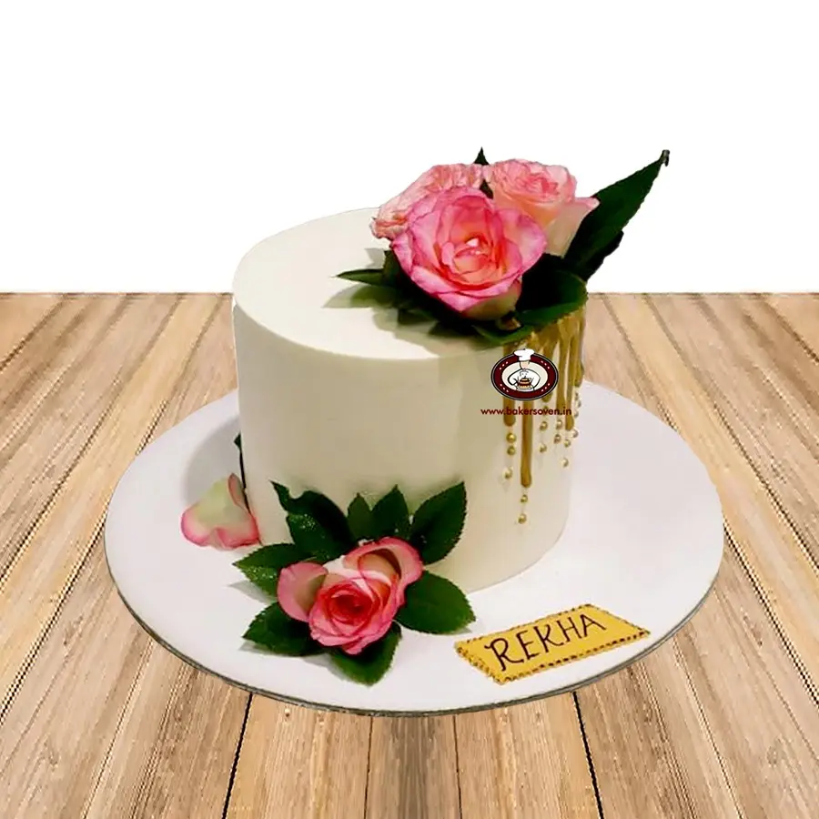 Pink Rose Drip Cake